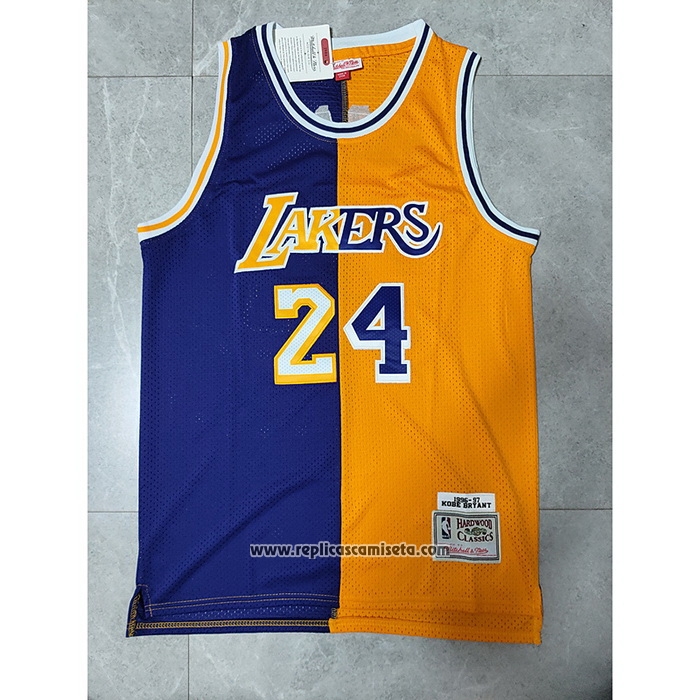 Camiseta Los Angeles Lakers Kobe Bryant #24 Mitchell & Ness 1996-97 Split Amarillo Violeta